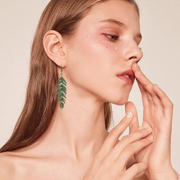 Floating Feathers Earrings Handmade Boho Vintage Green Bronze Lightweight Statem - Picture 4 of 6